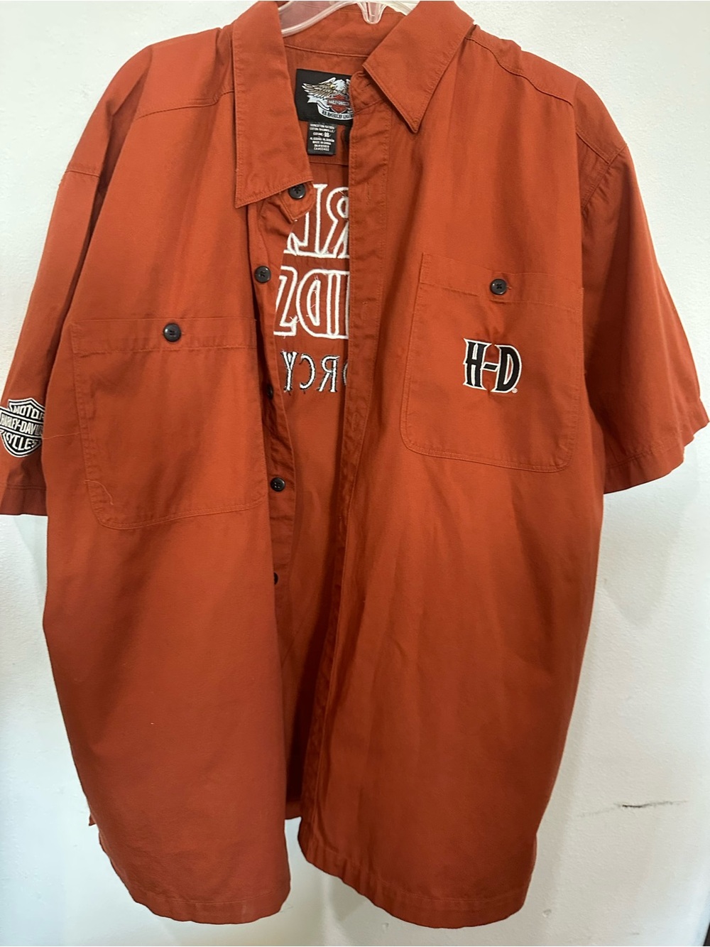 Harley-Davidson Orange Short-Sleeve Button-Front Work Shirt